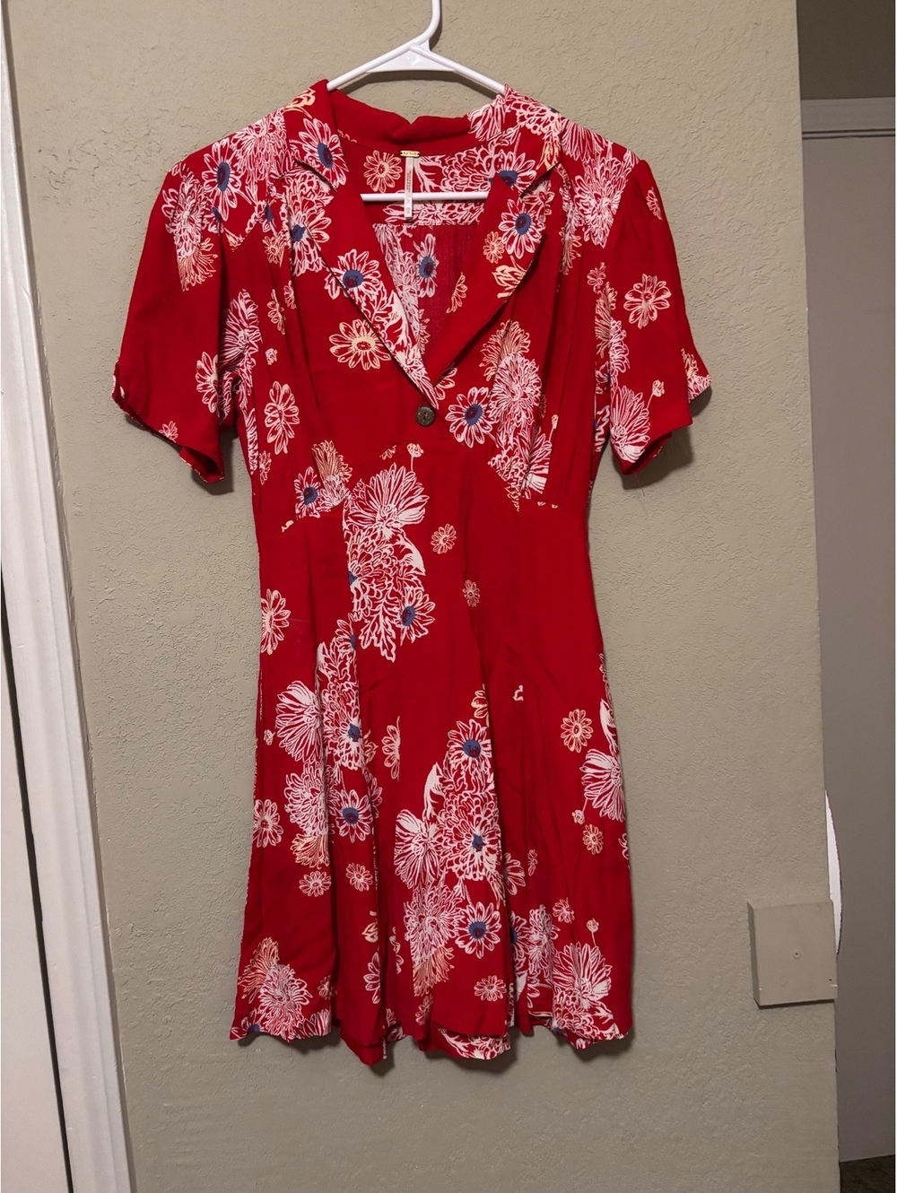 Free People Red Floral Short Sleeve Dress XS